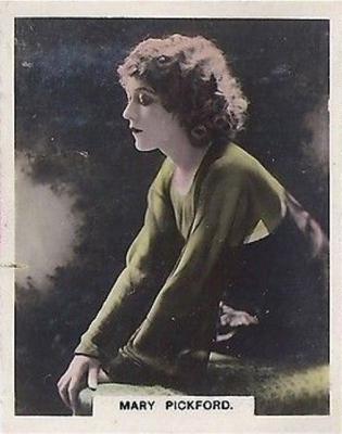 A tinted black and white profile photograph of Mary Pickford.