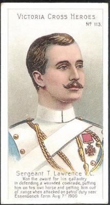 A cigarette card from the Taddy & Co. 'Victoria Cross Heroes' showing Sergeant T Lawrence.