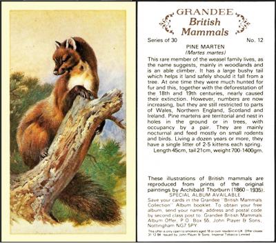 [tobacco : UK] John Player `Grandee` "British Mammals" (1982) 12/30