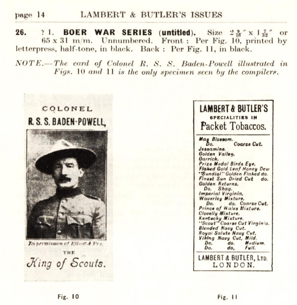 L073-090 : L8/9 : L/26 [tobacco : UK] Lambert & Butler “Colonel R.S.S. Baden-Powell The King of Scouts” 1/1