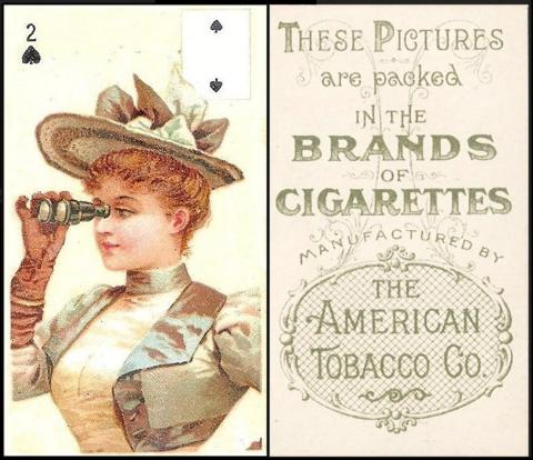 A560-195:  T.420 : RB118/86 [tobacco : OS] American Tobacco Company “Beauties (Playing Card Inset, Green Net Back) – green net being catalogued as version A (1900) two of spades/52