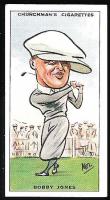 A cigarette cards showing a cartoon of the golfer Bobby Jones.